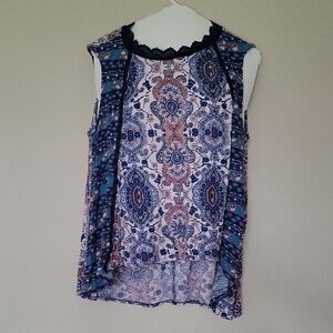 Symmetry Blue and Pink Asymmetrical Sleeveless Blouse